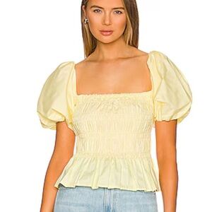 ASTR the label Savina bubble sleeve top lemonade yellow peplum smocked medium